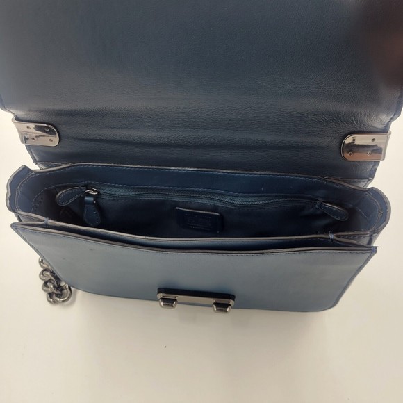 Coach Swagger Large Glove Leather Shoulder Bag DK/ Blue 54640 Chain Strap - Picture 6 of 12